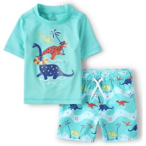 imageThe Childrens Place BabyBoys and Toddler Short Sleeve Rashguard and BottomsDino Beach Day