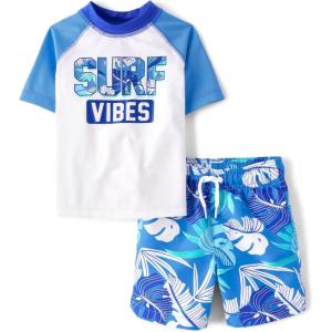 imageThe Childrens Place BabyBoys and Toddler Short Sleeve Rashguard and BottomsSurf Vibes