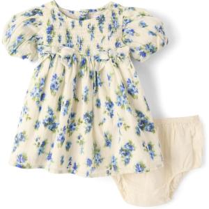 imageThe Childrens Place BabyGirls and Newborn Casual Short Sleeve Dress with Diaper CoverBlue Floral