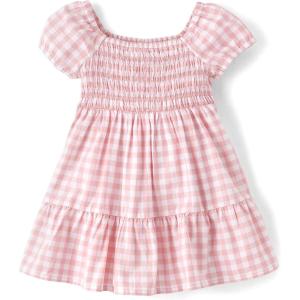 imageThe Childrens Place BabyGirls and Toddler Short Sleeve Casual DressesPink Gingham Puff Sleeve