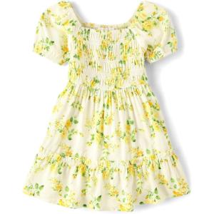 imageThe Childrens Place BabyGirls and Toddler Short Sleeve Casual DressesSmocked Yellow Floral