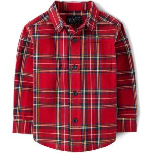 imageThe Childrens Place Big Boys Long Sleeve Poplin Button Down ShirtClassic Red Tartan