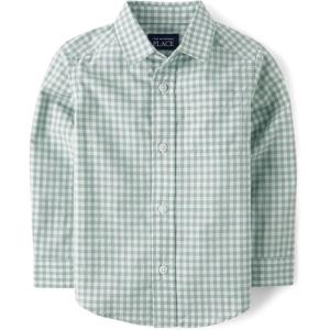 imageThe Childrens Place Big Boys Long Sleeve Poplin Button Down ShirtMint Gingham