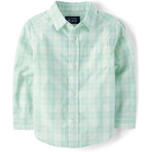 imageThe Childrens Place Big Boys Long Sleeve Poplin Button Down ShirtMint Plaid