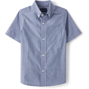 imageThe Childrens Place Boys Short Sleeve Poplin Button Down ShirtBlue Stripe