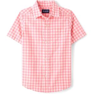 imageThe Childrens Place Boys Short Sleeve Poplin Button Down ShirtCherry Gingham