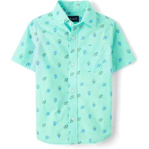 imageThe Childrens Place Boys Short Sleeve Poplin Button Down ShirtEaster Egg Mint