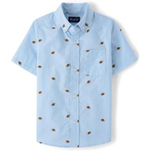 imageThe Childrens Place Boys Short Sleeve Poplin Button Down ShirtFootball Print