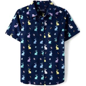 imageThe Childrens Place Boys Short Sleeve Poplin Button Down ShirtTidal Bunny