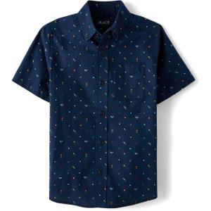 imageThe Childrens Place Boys Short Sleeve Poplin Button Down ShirtTidal Doodle
