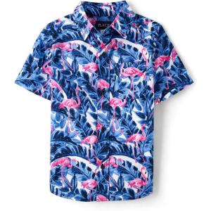 imageThe Childrens Place Boys Short Sleeve Poplin Button Down ShirtTidal Flamingo