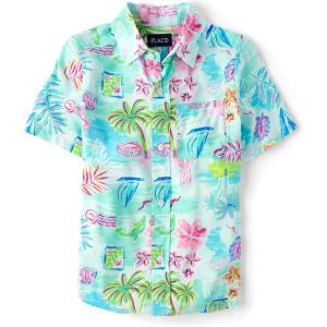 imageThe Childrens Place Boys Short Sleeve Poplin Button Down ShirtTropical