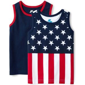 imageThe Childrens Place Boys and Toddler Assorted Sleeveless Tank TopsAmerican Flag 2pack