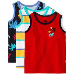 imageThe Childrens Place Boys and Toddler Assorted Sleeveless Tank TopsRedBlack Tropical 2pack