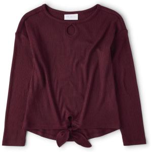 imageThe Childrens Place Girls Long Sleeve Knit Tie Front TopSugar Beet