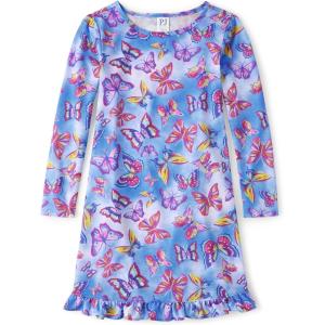 imageThe Childrens Place Girls Long Sleeve NightgownNeon Butterflies