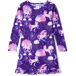 imageThe Childrens Place Girls Long Sleeve NightgownPurple Unicorns