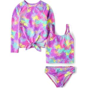 imageThe Childrens Place Girls Rashguard and Swimsuit SetPalm City Neon 3piece