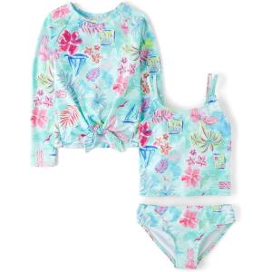 imageThe Childrens Place Girls Rashguard and Swimsuit SetTropical Cosmos 3piece