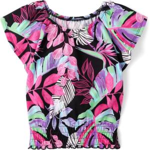 imageThe Childrens Place Girls Smocked Short Sleeve TopsBlack Tropical