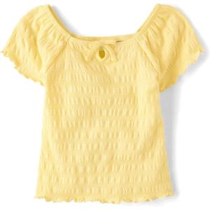 imageThe Childrens Place Girls Smocked Short Sleeve TopsPale Sun Keyhole