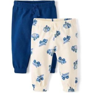 imageThe Childrens Place babyboys Cotton PantsBlueTrucks 2pack