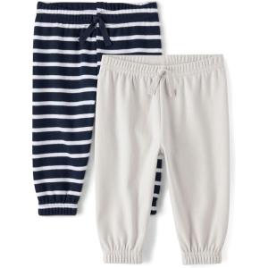 imageThe Childrens Place babyboys Cotton PantsNavy StripeGrey 2pack