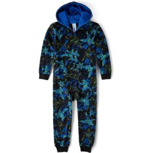 imageThe Childrens Place boys Long Sleeve Fleece Hooded Zip Front One Piece PajamasLime Ninja