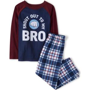 imageThe Childrens Place boys Long Sleeve Top and Pants 2 Piece Pajama SetShout Out Bro