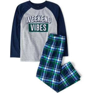 imageThe Childrens Place boys Long Sleeve Top and Pants 2 Piece Pajama SetWeekend Vibes