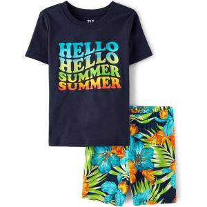 imageThe Childrens Place boys Short Sleeve Top and Shorts Snug Fit 100 Cotton 2 Piece Pajama SetHello Summer Vibes