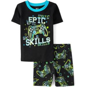 imageThe Childrens Place boys Snug Fit 100 Cotton Short Sleeve Top and Pants 2 Piece Pajama SetGamer Epic Skills