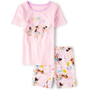 imageThe Childrens Place girls 100 Cotton Short Sleeve Top and Shorts2 Piece Pajama SetDancer Pink