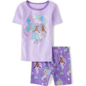 imageThe Childrens Place girls 100 Cotton Short Sleeve Top and Shorts2 Piece Pajama SetMermaid Crew