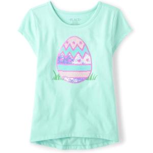 imageThe Childrens Place girls Short Sleeve Graphic High Low TopEaster Egg Aqua