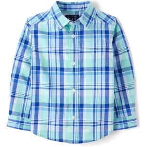 imageThe Childrens PlaceBaby Boysand Toddler Poplin Long Sleeve Button Down ShirtMellow Aqua Plaid18 Months24 Months