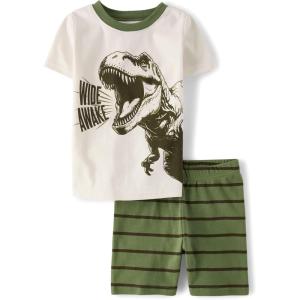 imageThe Childrens PlaceBoys100 Cotton Short Sleeve Top and Shorts 2 Piece PajamaOlive Dino