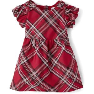 imageThe Childrens Placeand Toddler Short Sleeve Dressy DressRed Ochre Plaid