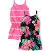 imageThe Childrens Place Baby Girls And Toddler Everyday Summer RompersBlack Tropic 2pack