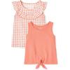 imageThe Childrens Place Baby Girls and Toddler Tie Front Tank TopsDaisy GinghamPeach Tie 2pack