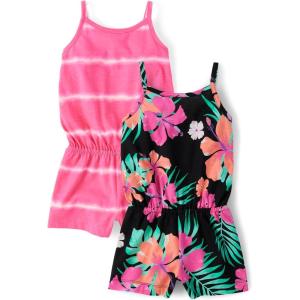 imageThe Childrens Place Baby Girls And Toddler Everyday Summer RompersBlack Tropic 2pack
