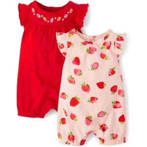 imageThe Childrens Place Baby Girls And Toddler Everyday Summer RompersStrawberryRed 2pack