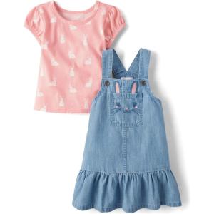 imageThe Childrens Place Baby Girls And Toddler Short Sleeve Shirt and Skirtall 2 Piece OutfitFuzzy Pink