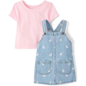 imageThe Childrens Place Baby Girls And Toddler Short Sleeve Shirt and Skirtall 2 Piece OutfitIvory Bunny