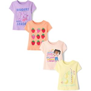 imageThe Childrens Place Baby Girls and Toddler UnicornsButterfliesTrends Short Sleeve Graphic TShirts4 PackLemonadeReadersWordsStrawberries