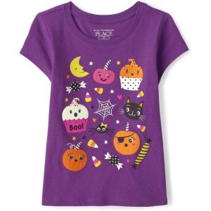 imageThe Childrens Place BabyGirls and Toddler Assorted Everyday Short Sleeve Graphic TShirtsmultipacksHalloween Doodle