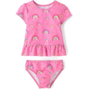 imageThe Childrens Place Boys and Toddler Short Sleeve Rashguard SwimsetRainbow Pink