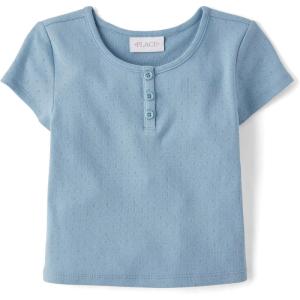 imageThe Childrens Place Girls Basic Short Sleeve Knit ShirtsBlue Aura