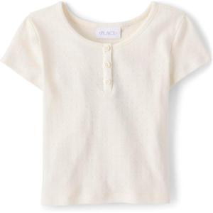 imageThe Childrens Place Girls Basic Short Sleeve Knit ShirtsWhite Daisy
