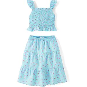 imageThe Childrens Place Girls Smocked Top and Skirt 2 Piece SetBubble Blue